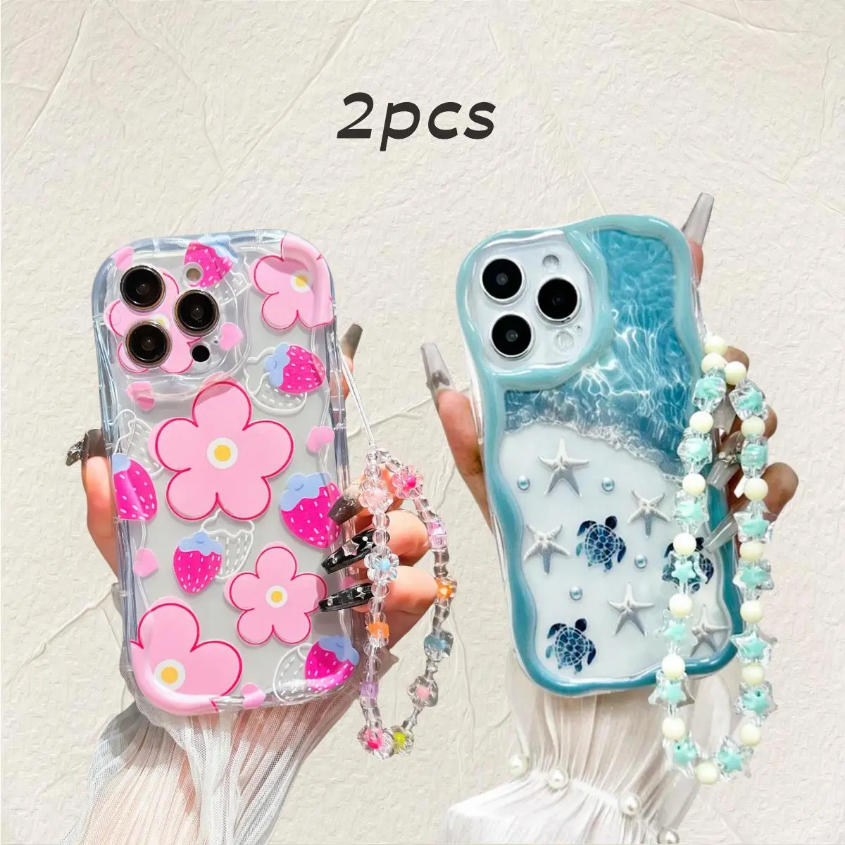 Anti-Drop Protective Floral Wave Beach Turtle Phone Case Casing with Lanyards, Compatible with iPhone 17 Pro Max 11 12 13 14 15 Plus Max Pro XR 16 16plus 13promax 12pro 15promax, Accessories