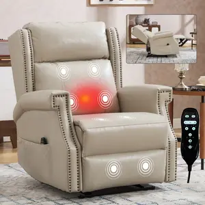 Eyisean 34.8" Faux Leather Modern Manual Recliner Chair, Heavy Duty Motion Recliners with 3 Massage Modes & Lumbar Heat, 155° Push Back Chairs with 8 Vibrating Nodes, Ergonomic Armchair for Elderly Relaxation in Living Room