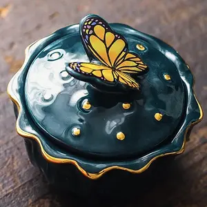 Butterfly Wish Ceramic Jewelry Box – Hand-Painted Trinket & Bracelet Storage Jar