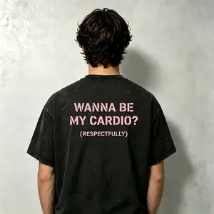 Wanna Be My Cardio Respectfully T-Shirt | 180g Regular Slim Fit & 230g Heavyweight Wash Cotton Oversized Graphic Tee | Perfect Funny Boyfriend Birthday Gift Vintage Boxy Retro Charcoal Streetwear Tops Men Unisex Clothes,Fashion Men Clothes