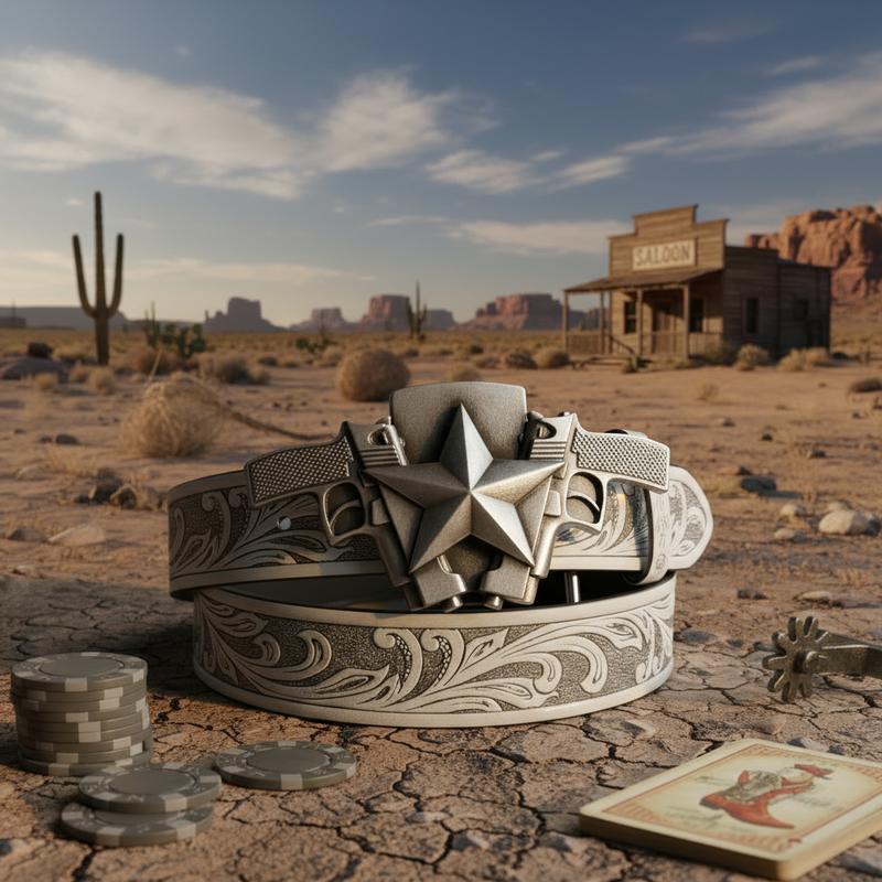 5A playing card pattern leather belt, with a Western cowboy style buckle that also functions as a lighter. A perfect gift for men or fathers.