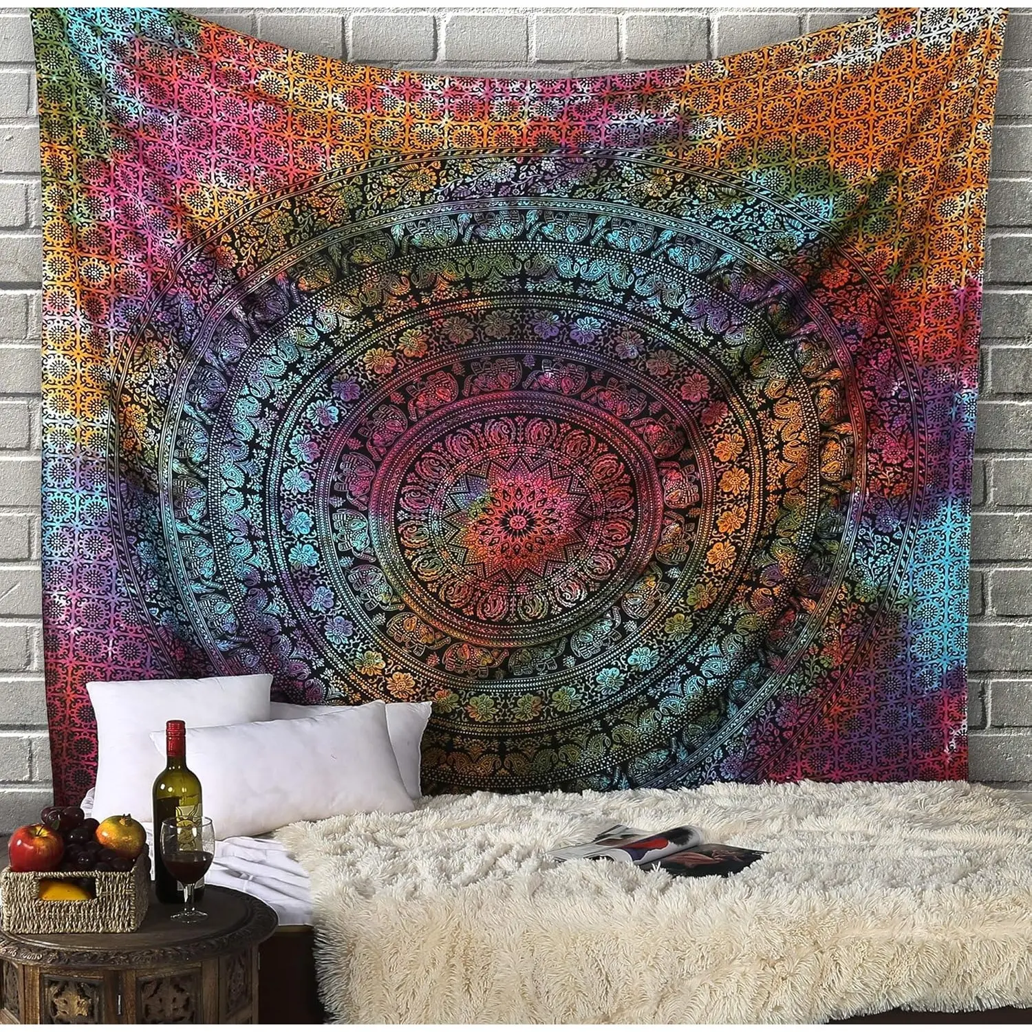 1pc Colorful psychedelic mandala tapestry Wall Hanging Hippie Tapestry Hippie Dorm Decor Bohemia Bohemia wall hanging decor