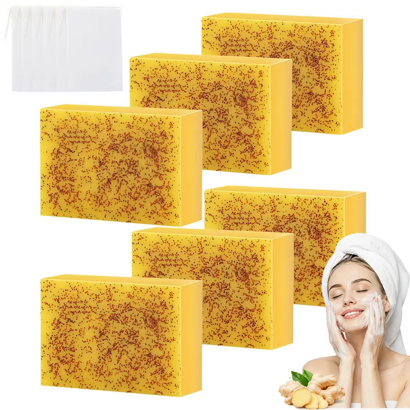 LMMAKE 2PCS/6PCS Natural Turmeric Kojic Acid Soap Bars – Triple Action Formula for Brightening, Smoothing & Deep Cleansing; Reduces Dark Spots & Improves Skin Texture, Ideal for Morning & Night Facial and Body Care
