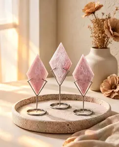 Elegant Diamond-·Cut Pink pink natural crysta with  Metal Display Stand - Healing Decor