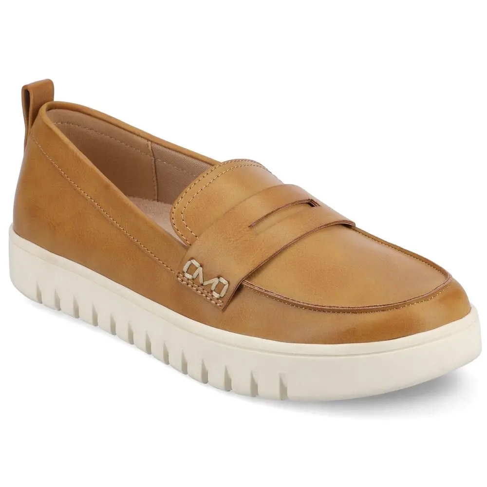 Journee Women's Tayla Round Toe Faux Leather Slip-On Penny Loafers for Casual Wear - Medium and Wide Widths, Womens