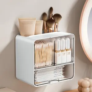 Bathroom Wall-mounted Cosmetic Storage Box, Storage Organizer for Makeup Brushes, Lipsticks, Skincare Products, Etc., Multifunctional Cosmetic Organizer, High Aesthetic Appeal, Practical, Durable, Versatile