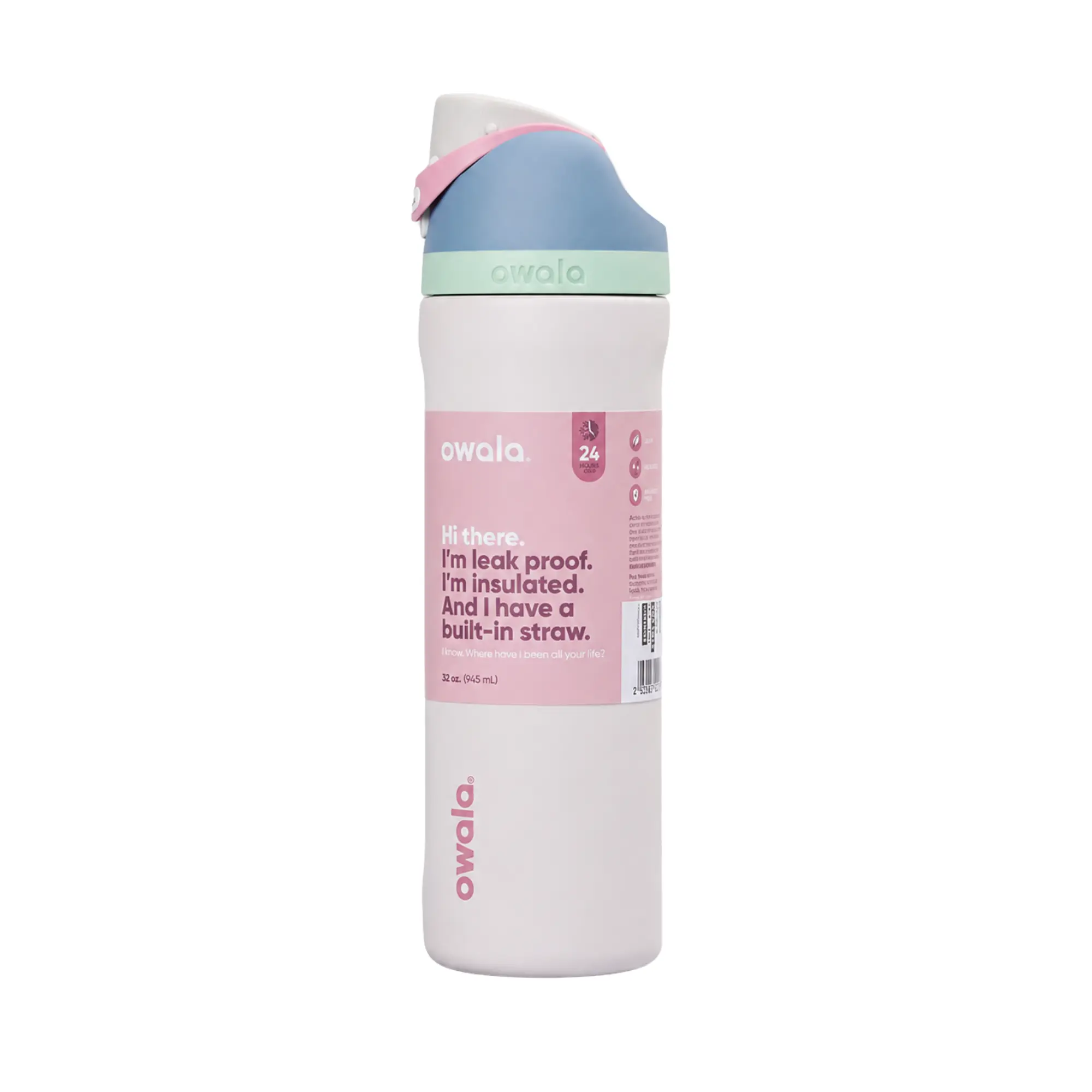 Owala FreeSip Insulated Stainless Steel Water Bottle - 32oz, Light Pink, Leak-Proof, BPA-Free Kitchen Drinkware