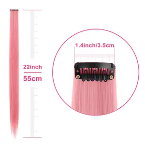 32 Packs Colored Clip in Hair Extensions 22 Inch 16-Color Rainbow Party Highlights Long Straight Synthetic Hairpieces for Girls Heat Resistant Fairy Hair Blue