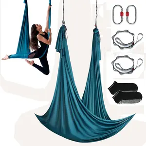 【Summervibes】VEVOR Aerial Yoga Hammock & Swing, 5.5 Yards, Aerial Yoga Starter Kit with 100gsm Nylon Fabric, Full Rigging Hardware & Easy Set-up Guide, Antigravity Flying for All Levels Fitness Bodybuilding, Green