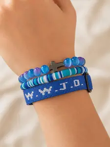 3 Pcs Wwjd Bracelets, Cat Eye Christian Cross Bracelet Set, Unisex Jesus Faith Jewelry, Easter Religious Accessories
