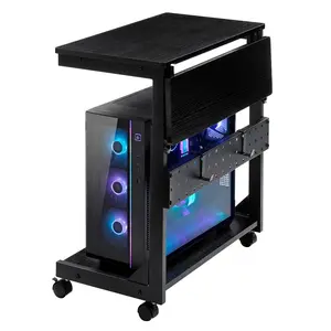 Height Adjustable PC Stand Computer Cart, Side Table with Wheels, 2-Tier Tower Stand