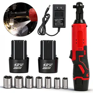 3/8" Cordless Electric Ratchet Wrench Set, 12V Power Ratchet Tool Kit With 2 Packs 1500 mAh Battery And Charger, 45 FT-LBS Battery Powered Wrench with Infinitely Variable Speeds