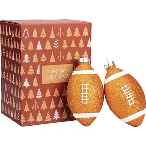 Every Day is Christmas Glass Blown Ornaments Cute Hand Made Figurines Tree Decoration, Set of 2 Football