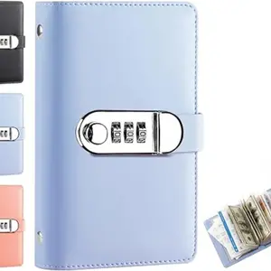 50 Envelope Savings Challenge Book with Password Lock, Money Saving Binder Book, Money Saving Book with Cash Envelopes, Fun to Reach Your Savings Goals (Blue)