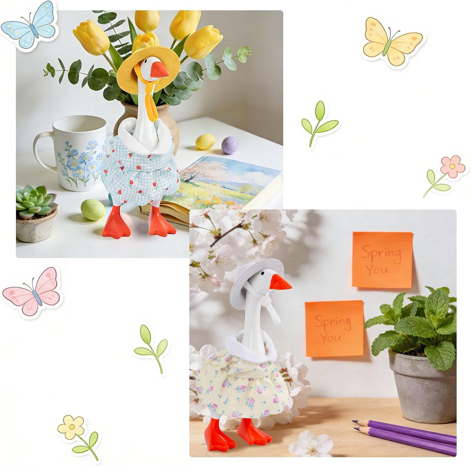 4PCS 7-inch Desktop Goose Outfits: Dresses With Matching Adjustable Felt Hats Lightweight Changing Clothes Designed Specifically for Desktop Goose, Perfect Accessories for Desktop Decoration