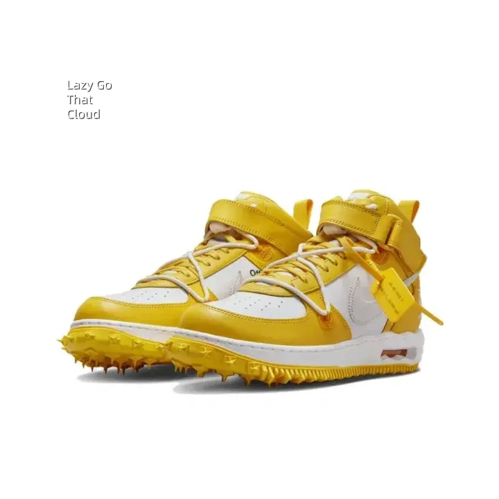 Unisex Bright Yellow-White 2-Tone Smooth Leather High-Top Spiky Platform Skate Sneakers - Functional Streetwear Strap, Cushioned Workwear Shoes for Outdoor Daily Outfits