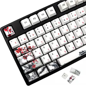 keycaps PBT Dye-Sublimation Plum Blossom Keycaps 110  OEM Profile Key Caps with Keycap Puller for Cherry MX  61/87/104/108 Mechanical Keyboard