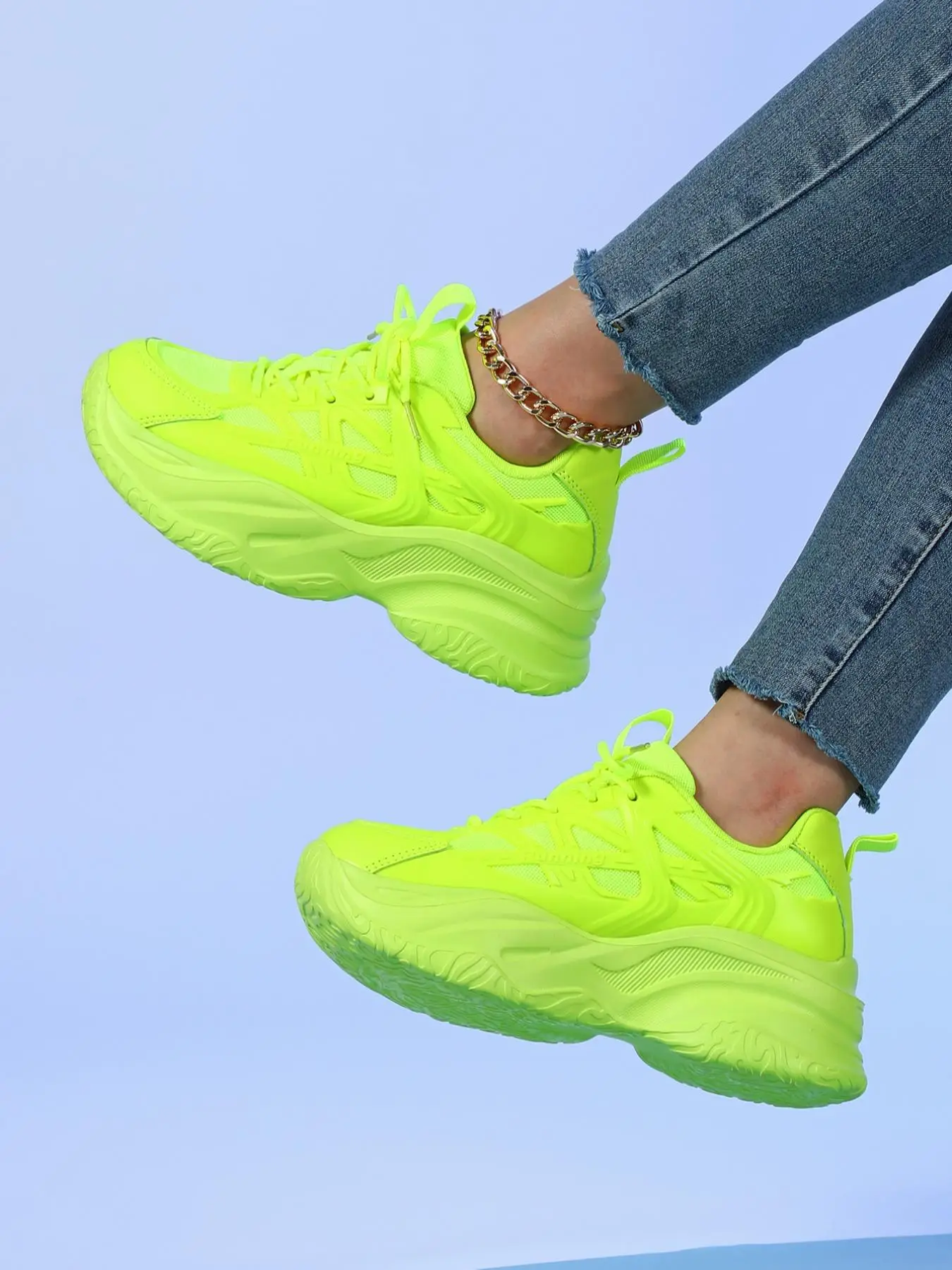 Women's Minimalist Casual Plain Round Toe Chunky Sneakers for Lovers Day, Sporty Breathable Chunky Sneakers for Girlfriend for Daily Wear