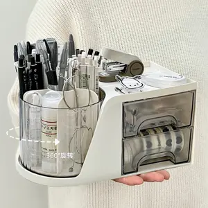 Rotating Pen Holder Storage Box, Drawer-type Desk, Stationary Organizer Holder, Stationery Storage Organizer, Organizing Pen Bucket, Office Shelving Unit