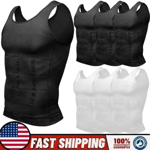 Mens 3/1 Pack Body Shaper Tummy Vest Thermal Compression Shirt Tank Top Shapewear,Men Athletic Compression Under Base Layer Sport Workout Tank Top Undershirt Gynecomastia Compression Underwear