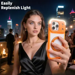 Portable 【fill light】 phone case for iPhone: suitable for the new model of iPhone 17 Pro Max, semi transparent anti drop case for 16 Pro Max, fill light, circular light for camera photography, makeup photo shooting, video conference Vlog, photography