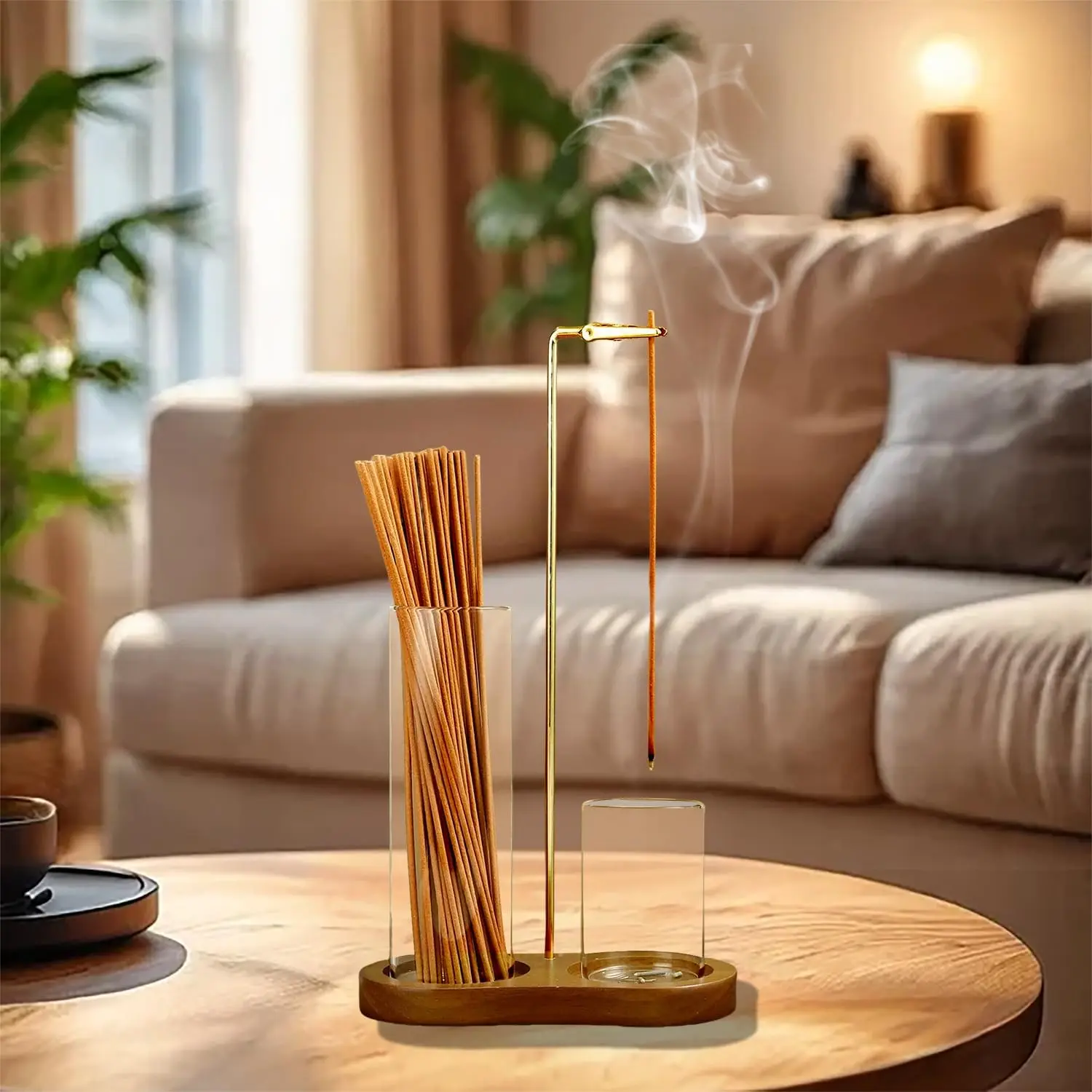 2-in-1 Incense Holder for Sticks – Anti-Ash Flying Burner with Glass Ash Catcher and Stick Organizer – Meditation Yoga Spa Home Decor