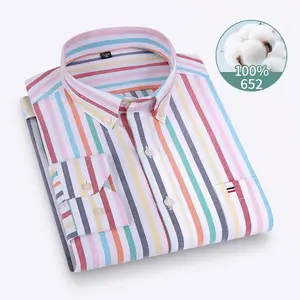 Cotton Casual Oxford Spinning Striped Long Sleeve Large Size Men's Shirt