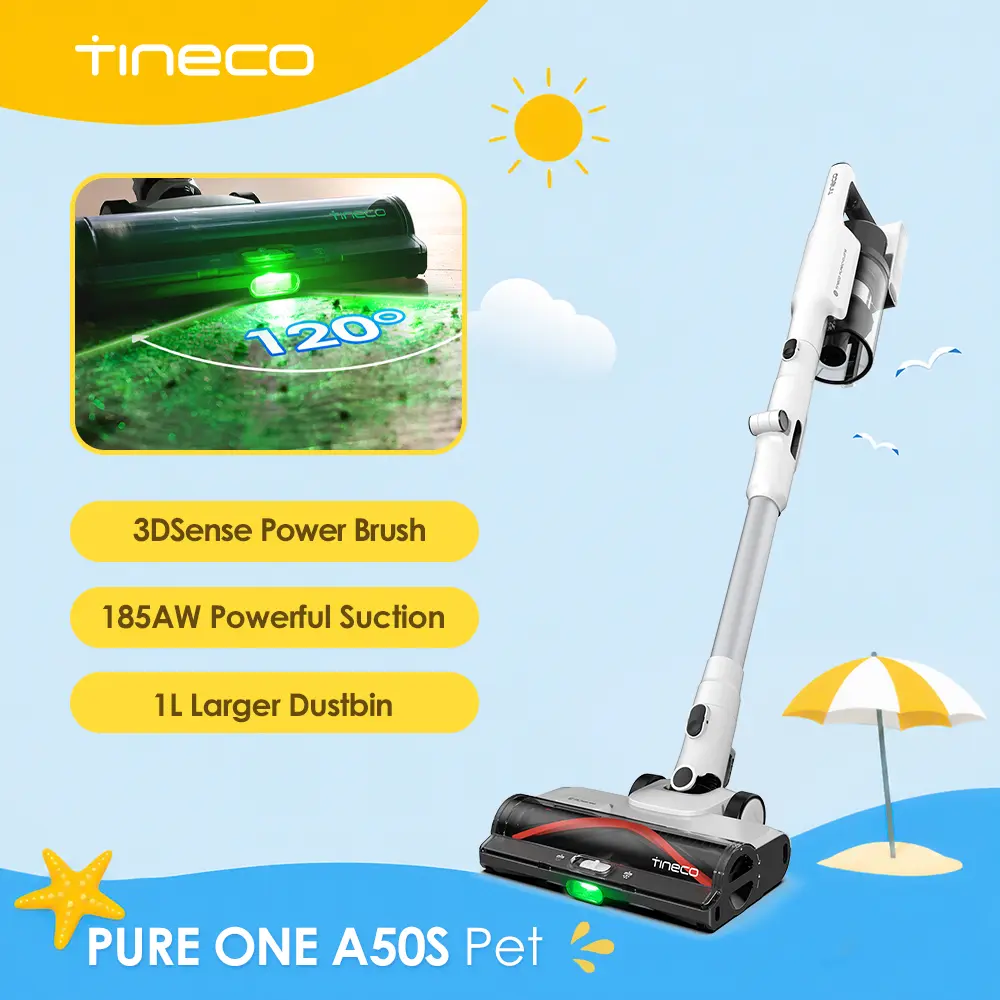 Tineco A50S Cordless Stick Vacuum Cleaner, 185W Suction,1L Larger Dustbin, 3DSense Power Brush, PureCyclone Tech, Easily Tackles Large Debris summerwins