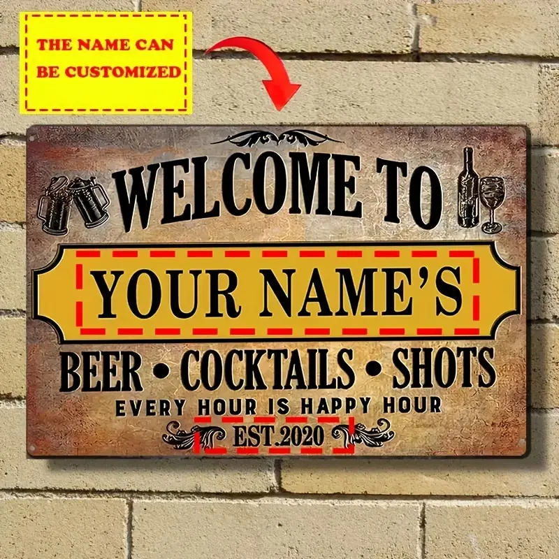 1pc Customizable Tin-Aluminium Bar Metal Sign - Custom Speciality Plaques & Signs, Personalized Welcome Pub Wall Decor for Dads, Home Bar Gift Accessory, Home Supplies