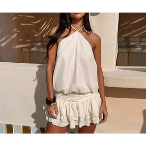 Sexy Backless Tie Waist Halter Neck Cake Dress