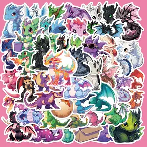 Cartoon Dragon Series Sticker, 50pcs Waterproof Self Adhesive Decor Paper with 1 Box, Decor Sticker Decal Sticker for Gift Greeting Card Water Bottle Laptop Phone