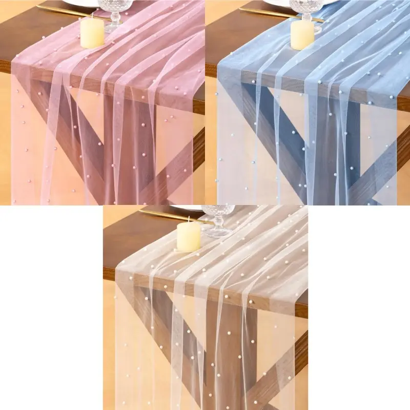 3 pieces of pearl thin mesh table flags, 118 x 31 inches, tablecloth background decoration, home decoration, suitable for birthdays, baby showers, weddings, anniversaries, holiday table decorations