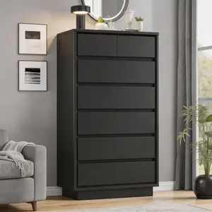 51" Tall Dresser for Bedroom with 7 Drawers, Black Dresser with Metal Slide, Bedroom Dressers, Wood Dressers & Chests of Drawers for Bedroom, Hallway, Black