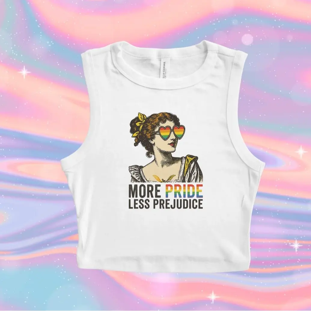 More Pride Less Prejudice Crop Tank Top, Pemberley Crop Tank, Society Headstrong 90s Tee, Bewitched Me Womens Vibes, PRIDE Rainbow Tee