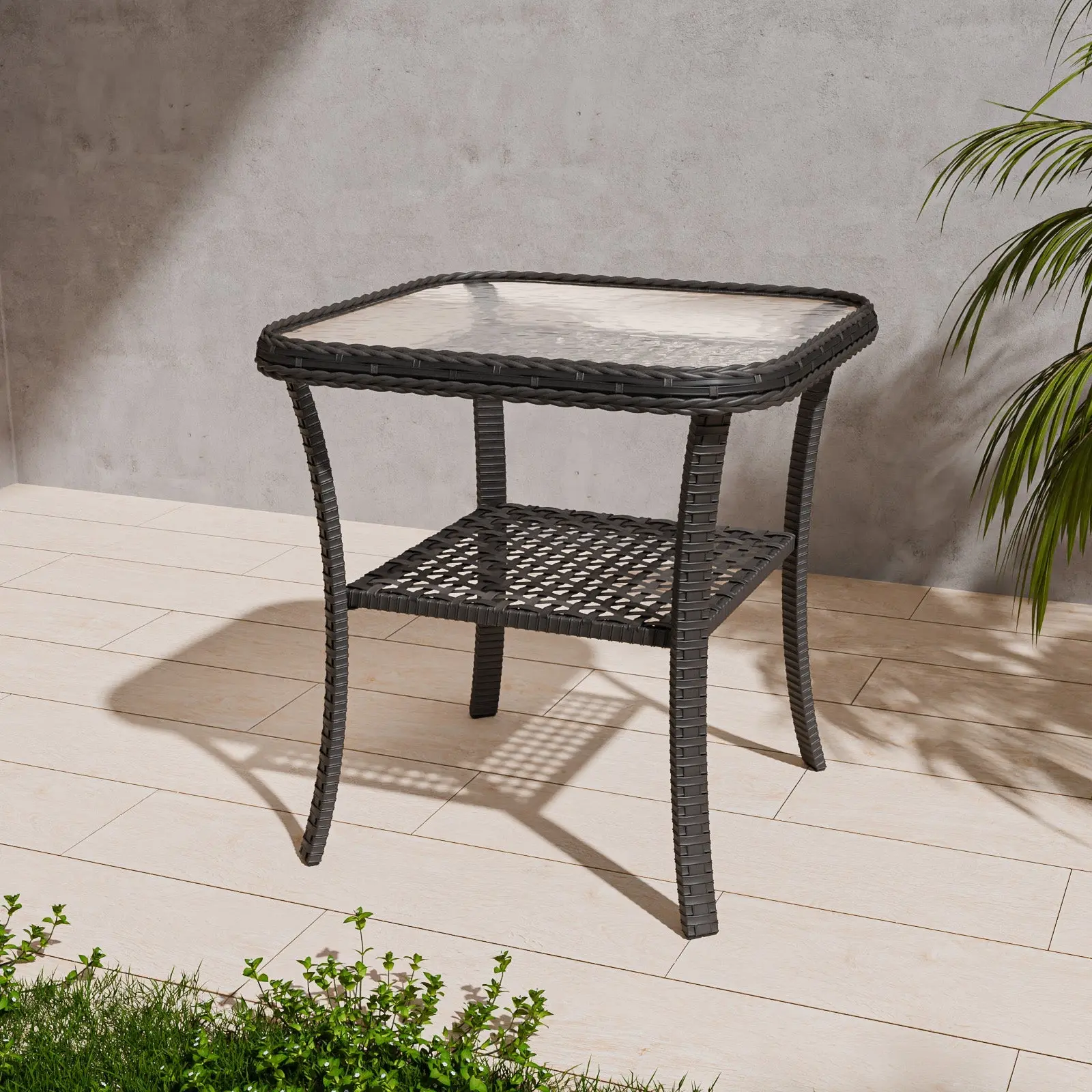 Rustic Veranda Outdoor Wicker Side Table, Brown