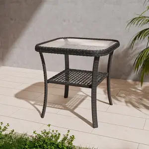 Rustic Veranda Outdoor Wicker Side Table, Brown