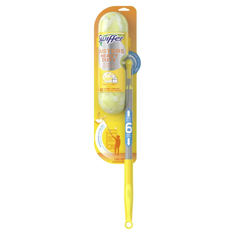 SWIFFER Heavy Duty Fiber Duster Kit - Model 1000593, 72 in. Adjustable Aluminium Handle, 4 Different Positions, Flexible Removable Fiber Head, Portable Household Cleaning Supplies, With Handle