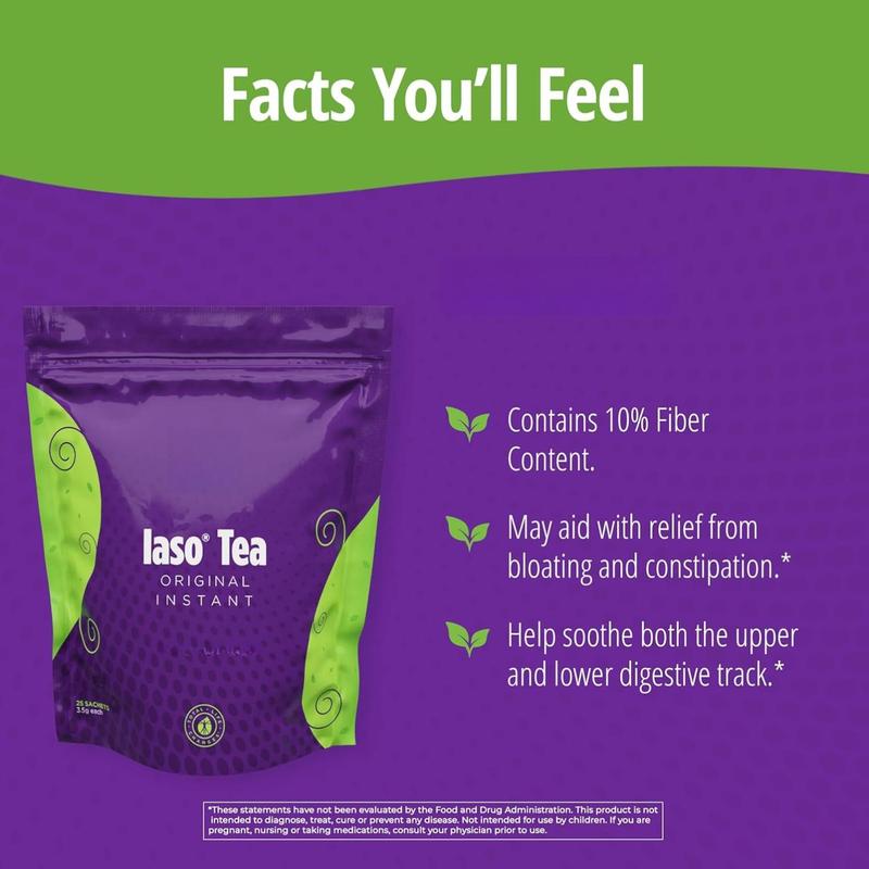 IASO Instant Tea  Gentle Cleanse & Craving Control - Gut Health & Bloat Support , Iaso Instant Regular Cleansing Tea 25 Sachets Herbal Cleansing Tea for On-the-Go Use, Beverage