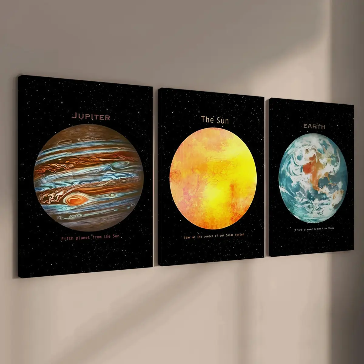 3 count wooden frame canvas, Outer Space Planet theme poster, Trekker poster, game room decoration, exquisite mural, stylish bedroom decoration, Modern home decoration, living room and corridor wall decoration, HD, waterproof, art