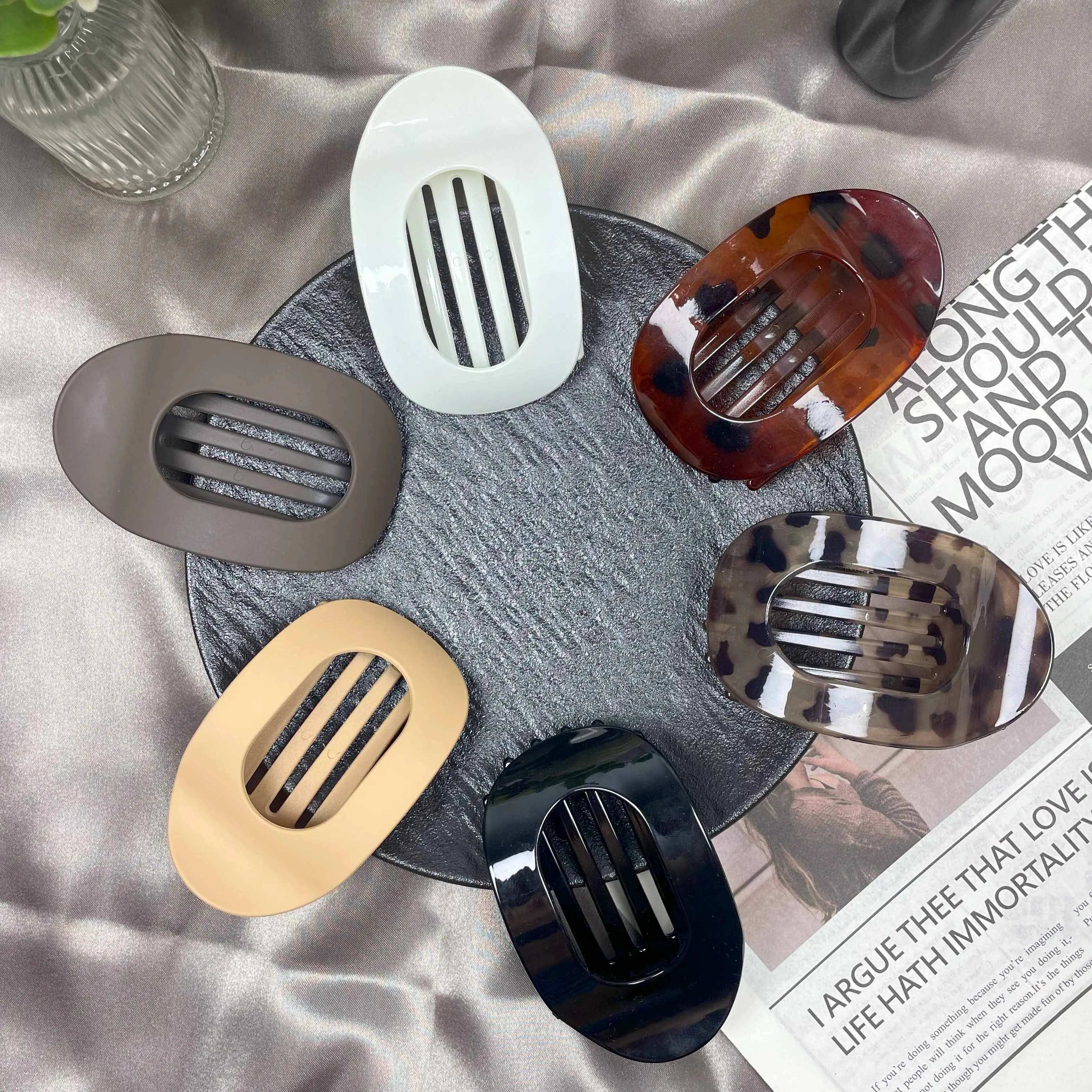Women's Hair Claws Set, 6-Pack Matte & Camouflage Acrylic Clips, No-Crease Flat Design with Strong Hold for Thick Hair & Messy Buns, Fashion Hairpins, Acrylic Pvc, Claw Shape, Simple, Personal Use, Daily, Gentle Wear, Gift-Worthy Set, Birthday, Female