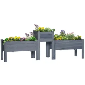 Outsunny Raised Garden Bed Set of 3, Wooden Elevated Planter Box with Legs and Bed Liner, for Backyard and Patio to Grow Vegetables, Herbs, and Flowers, Gray