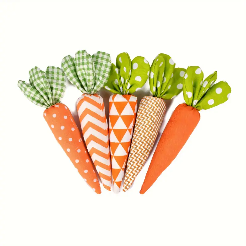 Handmade Fabric Carrot Decorations - 5-Pack, Easter Crafted Ornaments, Multicolor Textile Carrot Bunch for Home Decor & Holiday Celebrations