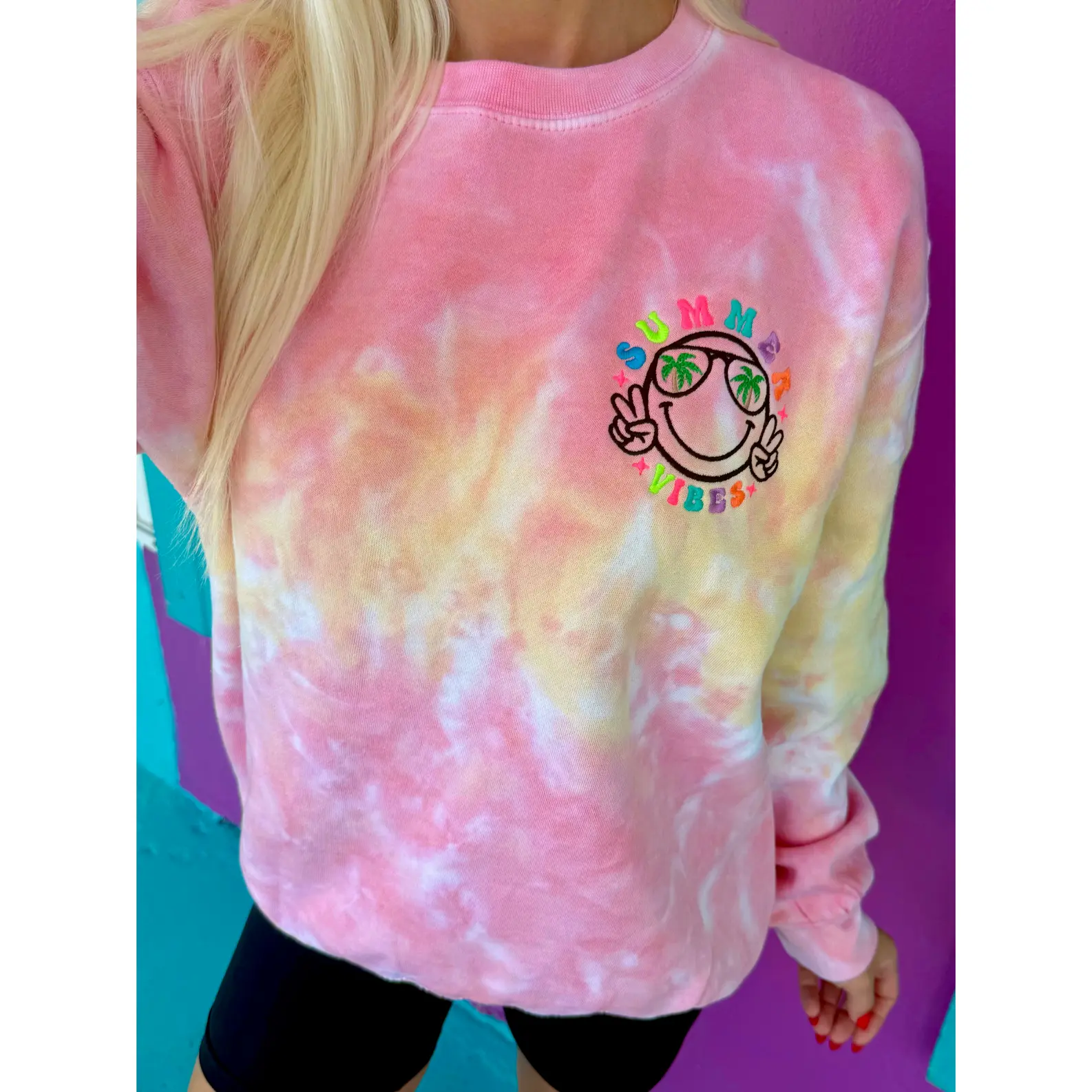 Summer Vibes Embroidered Sunshine Sweatshirt
