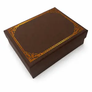 Hot-Stamped Gift Box for Small Gifts, Brown Decorative Gift Box with Gold Foil Border, Elegant Jewelry Gift Packaging Box for Keychains, Rings, Necklaces, Father’s Day Gifts & Small Accessories outdoorfun
