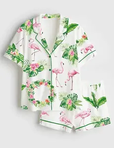 Pink Flamingo Pajama Set Satin, Christmas Sleepwear Gifts Nightwear Pajama, Pink Flamingo Pajama Set Gift For Mama Women