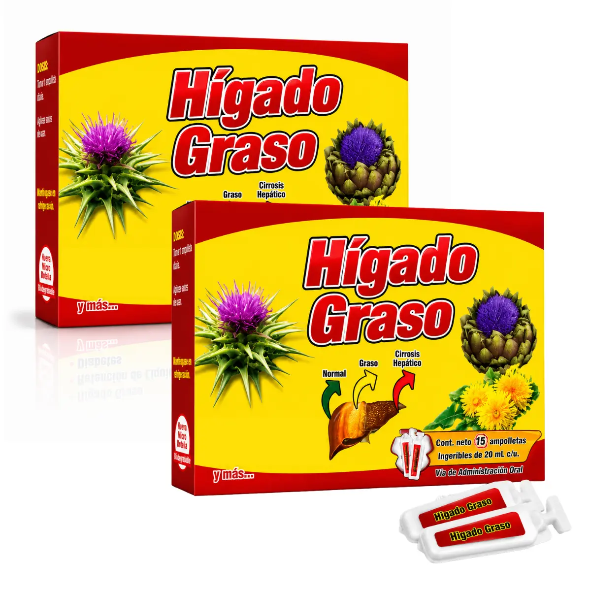 2 Boxes - Viral Hígado Grass Ampoyetas Bebibles 15 pack  (20ml) Each  (30 Drinkable Shots) | Powerful Botanical Blend with Milk Thistle, Boldo, Artichoke, Dragon’s Blood & Horsetail | Traditional Herbal Wellness Drink