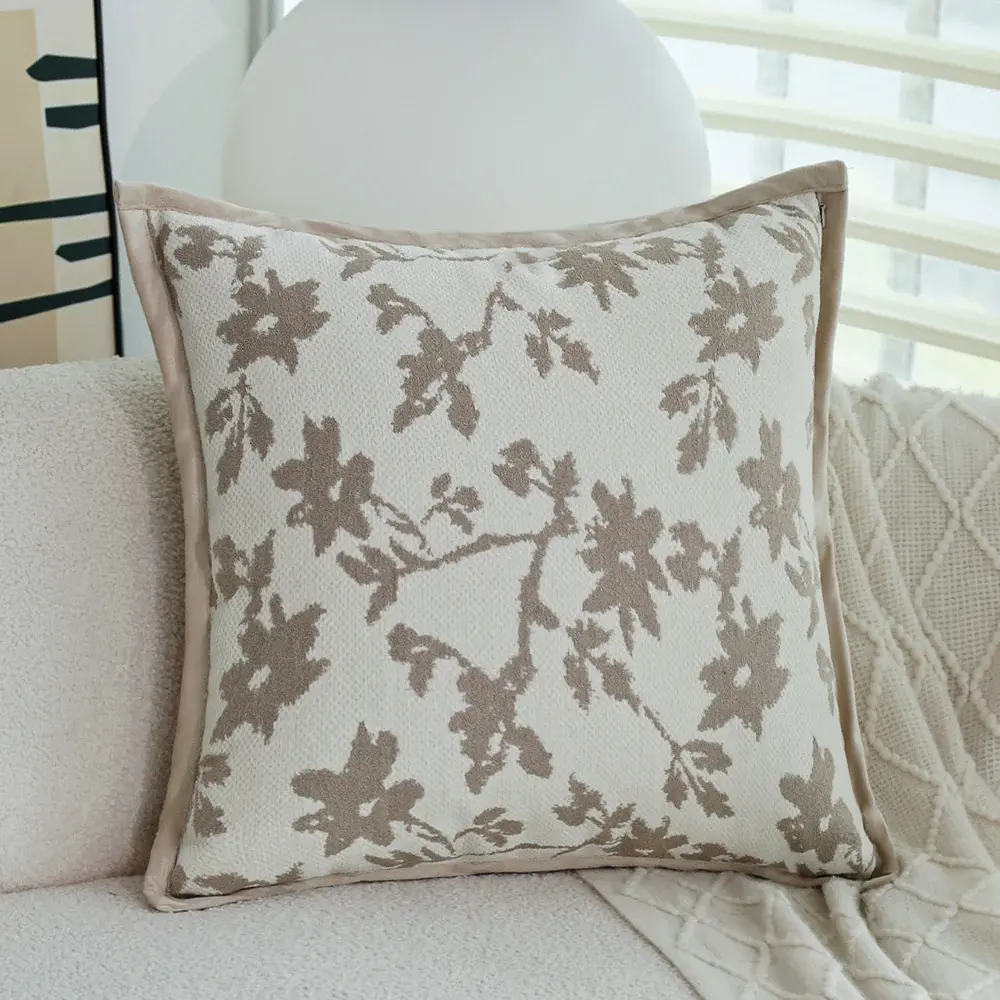 textured embroidery, subtle floral throw pillows Pack of 2 of 18"x18" with 450g insert