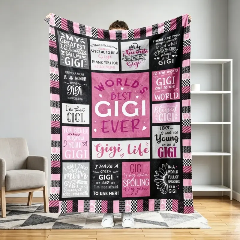 The world's best Gigi blanket, a flannel blanket printed with Gigi's life insights and quotes, is the perfect birthday or Christmas gift from her grandchildren to Gigi.