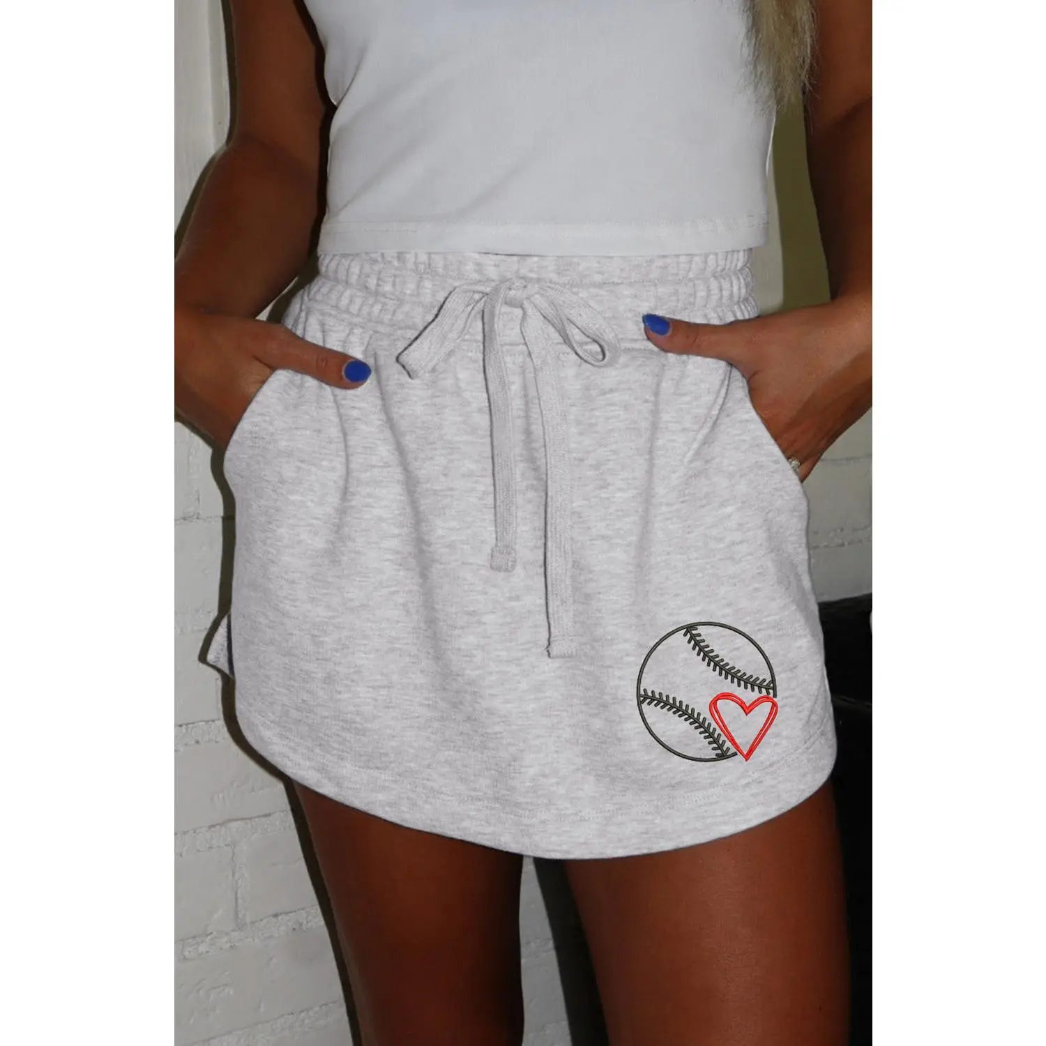 Light Grey Baseball Graphic French Terry Skort