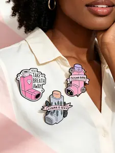 3-Piece Asthma Inhaler Pin Set, Elegant Medical Theme Metal Brooches, Fashionable Collar Badges, Backpack Accessories, Gift for Friends